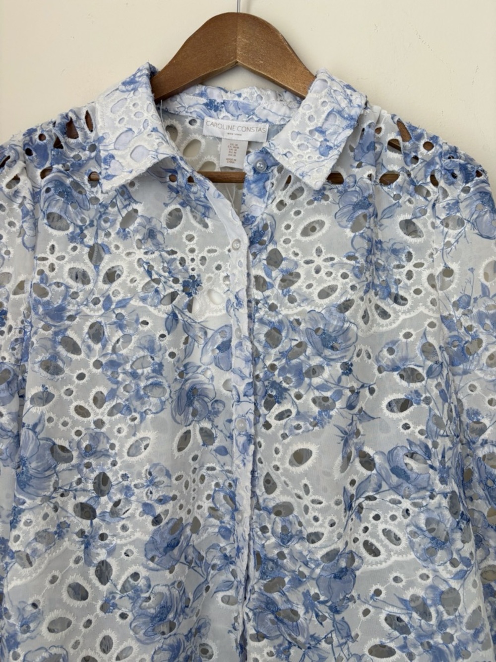 Caroline Constas Blue Floral Eyelet Button Up Top Medium NEW NWT - Picture 3 of 8